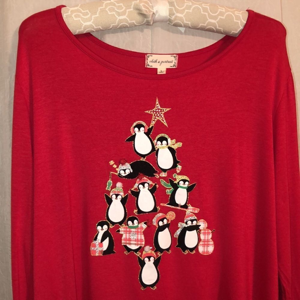 cloth & portrait L Penguins Christmas Tree Sleep Pajama Long Sleeve High Low T